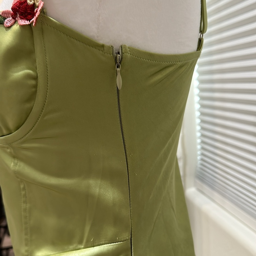 White Fox Green Satin & Embroidered Dress - Picture 5 of 13